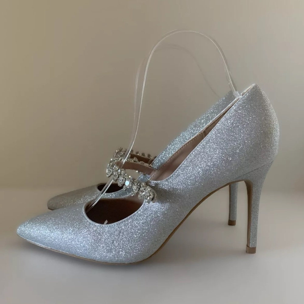 BCBGeneration Branda Silver Glitter Rhinestone Women's Heels